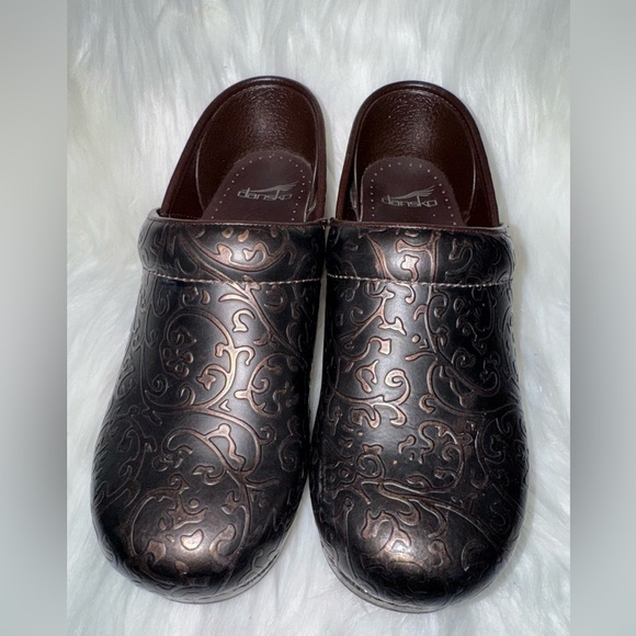 Dansko Brown Clogs with Embossed Leather - Picture 1 of 9